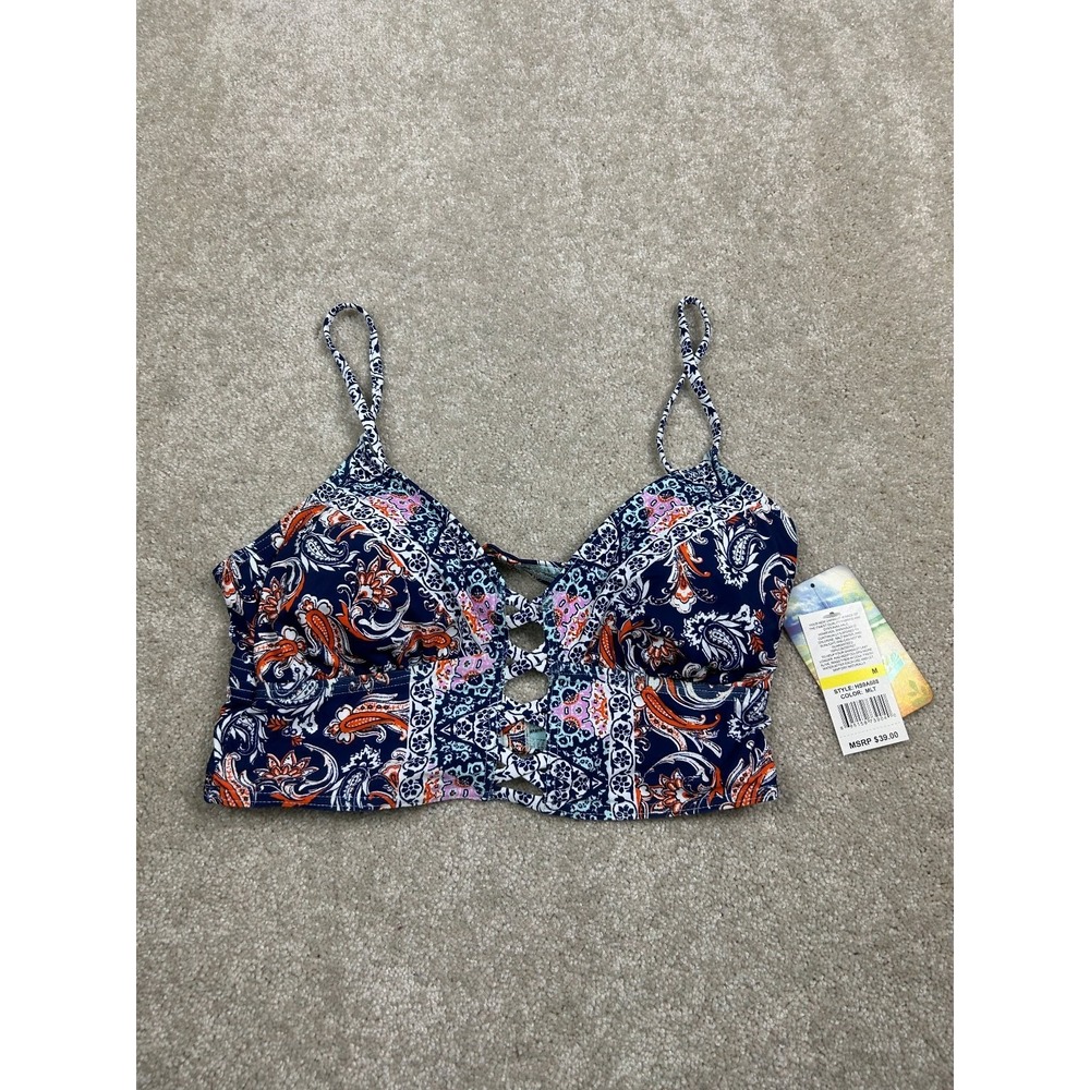 Hobie Swimwear Top Women's Multi M Paisley Padded Lace-Up Adjustable Straps